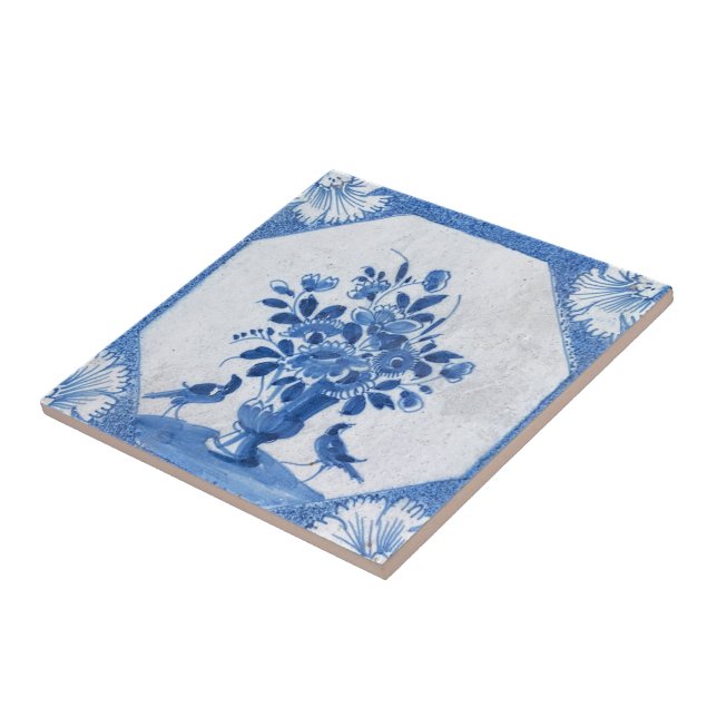 Delft Blue Birds blommigt Fransk Land Toile Stone Kakelplatta (Sidan)