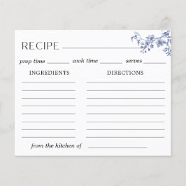 Delft Blue Blommigt Chinoiserie Recept Card