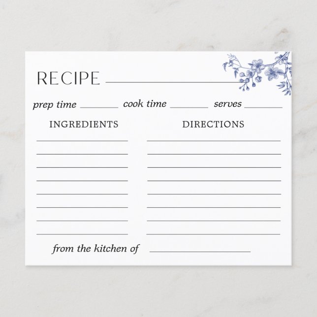 Delft Blue Blommigt Chinoiserie Recept Card (Framsida)