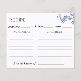Delft Blue Blommigt Chinoiserie Recept Card