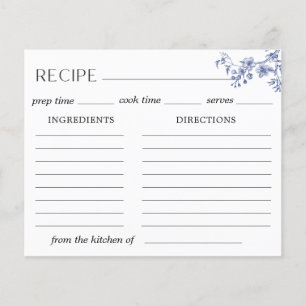 Delft Blue Blommigt Chinoiserie Recept Card