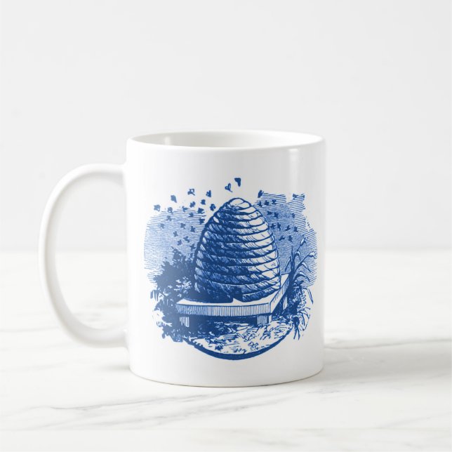Delft Blue China Se Honeybee Hive Spara Bes Kaffemugg (Vänster)