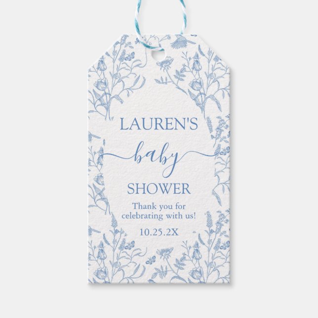 Delft Blue Chinoiserie Baby Shower Boy Gift Märkre Presentetikett (Framsidan)