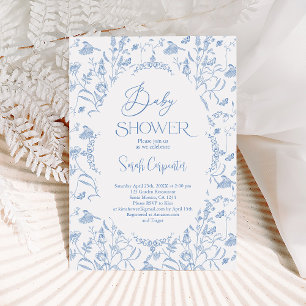 Delft Blue Chinoiserie Baby Shower Boy-inbjudan Inbjudningar