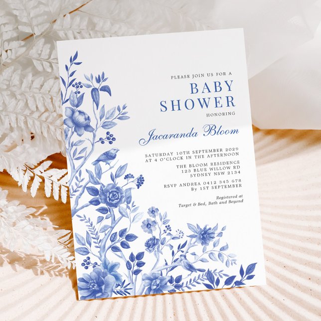 Delft Blue Chinoiserie Garden Neutralt Baby Shower Inbjudningar (Skapare uppladdad)