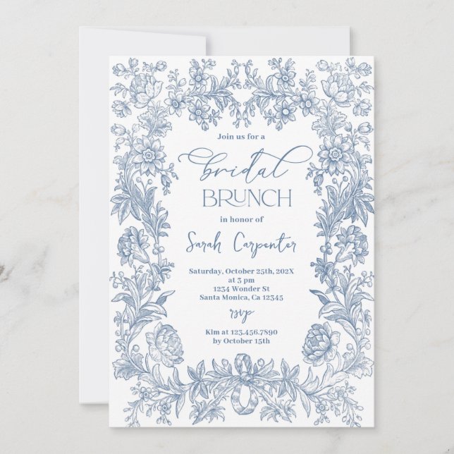 Delft Blue Chinoiserie Möhippa Brunch Inbjudningar (Framsida)