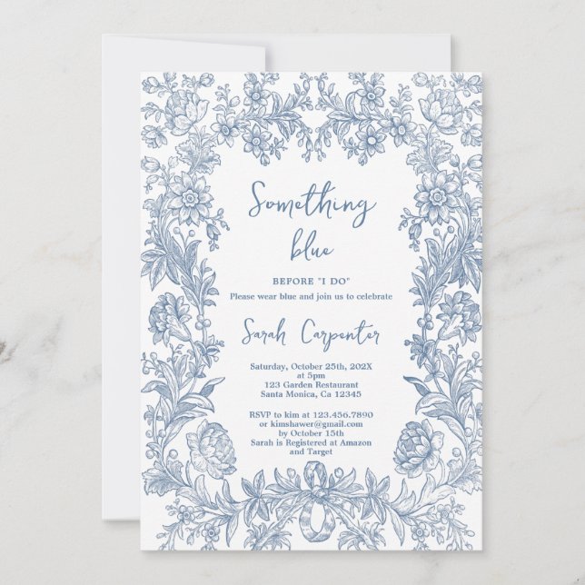 Delft Blue Chinoiserie Möhippa Inbjudningar (Framsida)