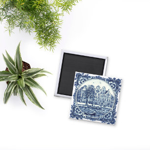 Delft Blue City Byggnad och Waterfront Painting Magnet