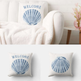 Delft Blue Clam Sea Snäcka Nautical Beach House Kudde