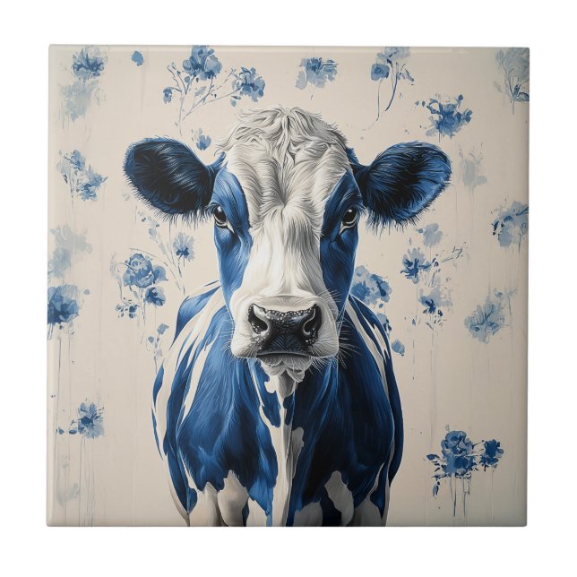Delft Blue Cow - En tidslös konstnärlig tribut Kakelplatta (Framsidan)