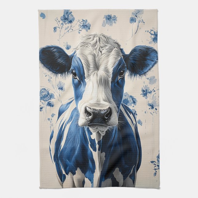 Delft Blue Cow - En tidslös konstnärlig tribut Kökshandduk (Vertikal)