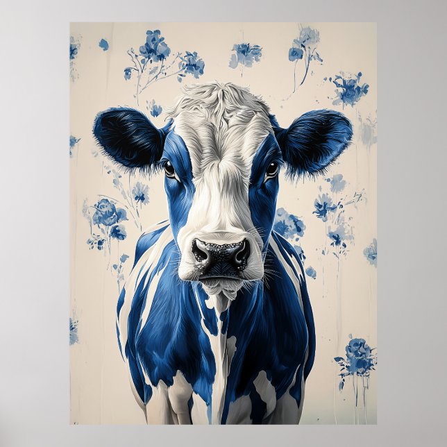 Delft Blue Cow - En tidslös konstnärlig tribut Poster (Framsidan)