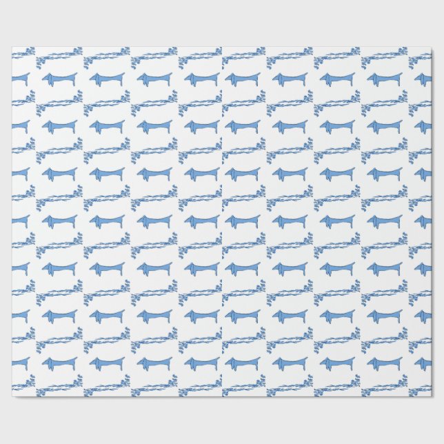 Delft Blue Dachshunds-paneldesign Presentpapper (Seam)