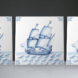 Delft Blue Dutch Stil Frigate Schooner Segelbåt Kakelplatta