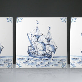 Delft Blue Dutch Stil Frigate Schooner Segelbåt Kakelplatta