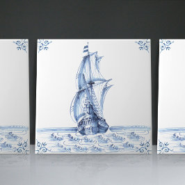 Delft Blue Dutch Stil Frigate Schooner Segelbåt Kakelplatta
