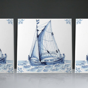 Delft Blue Dutch Stil Frigate Schooner Segelbåt Kakelplatta