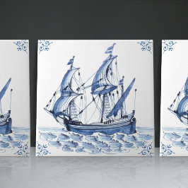 Delft Blue Dutch Stil Frigate Schooner Segelbåt Kakelplatta
