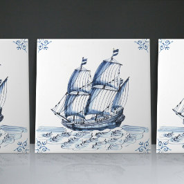 Delft Blue Dutch Stil Frigate Schooner Segelbåt Kakelplatta