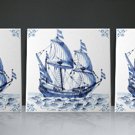 Delft Blue Dutch Stil Frigate Schooner Segelbåt Kakelplatta
