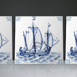 Delft Blue Dutch Stil Frigate Schooner Segelbåt Kakelplatta