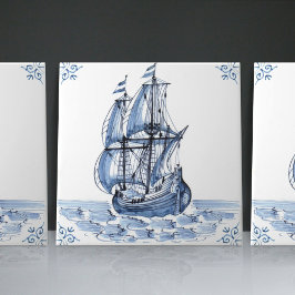 Delft Blue Dutch Stil Frigate Schooner Segelbåt Kakelplatta