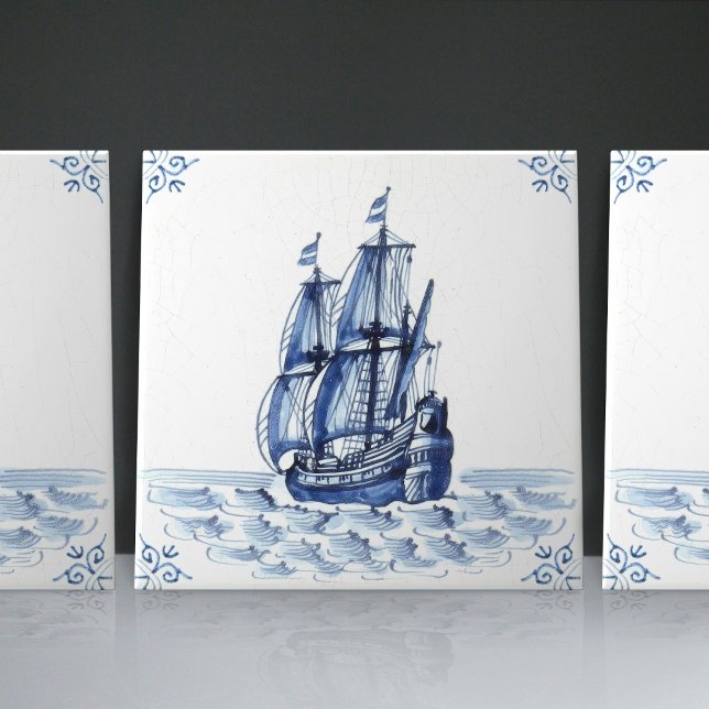 Delft Blue Dutch Stil Frigate Schooner Segelbåt Kakelplatta (Skapare uppladdad)