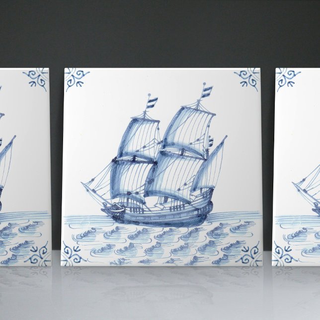 Delft Blue Dutch Stil Frigate Schooner Segelbåt Kakelplatta (Skapare uppladdad)