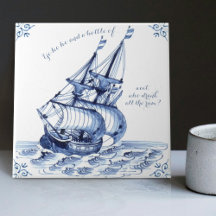 Delft Blue Dutch Stil Frigate Schooner Segelbåt