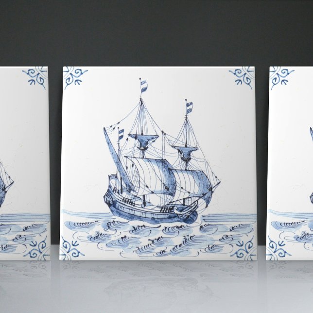 Delft Blue Dutch Stil Frigate Schooner Segelbåt Kakelplatta (Skapare uppladdad)