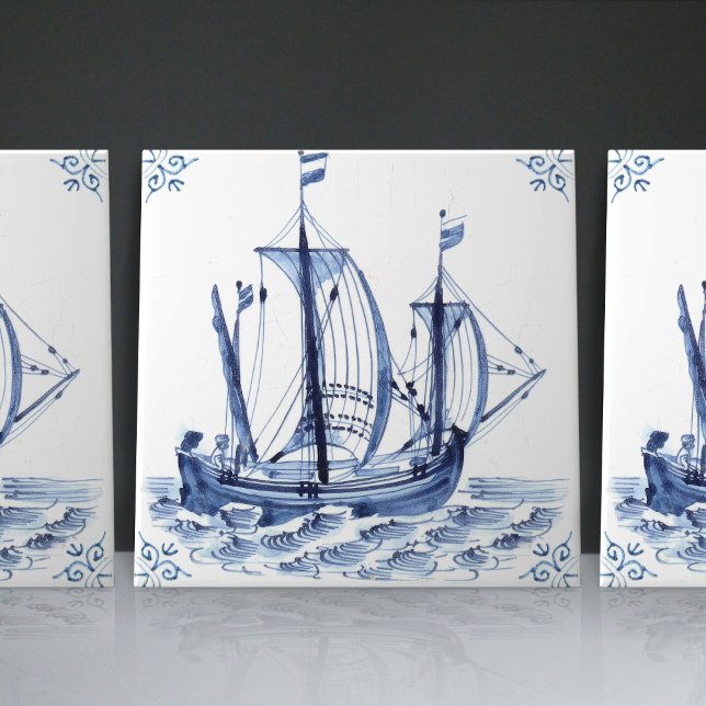 Delft Blue Dutch Stil Frigate Schooner Segelbåt Kakelplatta (Skapare uppladdad)