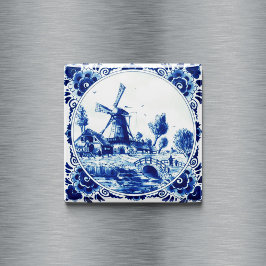 Delft Blue Farm och Kvarn Painting Magnet
