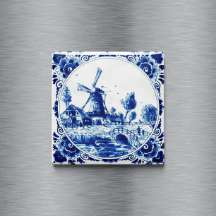Delft Blue Farm och Kvarn Painting Magnet