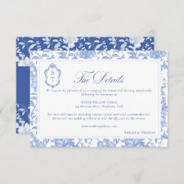 Delft Blue Floral Chinoiserie Monogram Wedding Tilläggskort