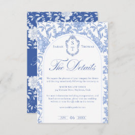 Delft Blue Floral Chinoiserie Monogram Wedding Tilläggskort