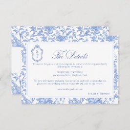 Delft Blue Floral Chinoiserie Monogram Wedding Tilläggskort