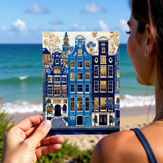 Delft Blue Gilded Cityscape Vykort (Skapare uppladdad)
