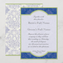 Delft Blue Grönt Toile Quatrefoil - Bröllop