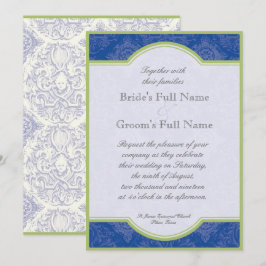 Delft Blue Grönt Toile Quatrefoil - Bröllop Inbjudningar