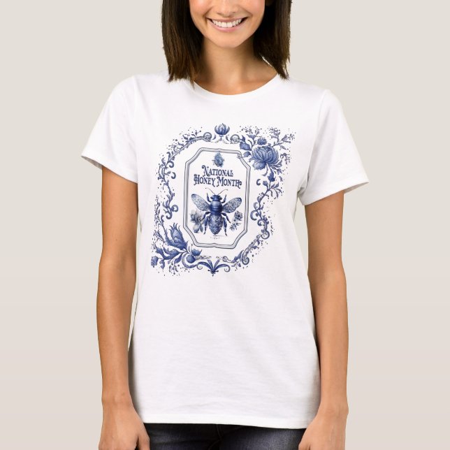 Delft Blue Honungsbi & Flowers T Shirt (Framsida)