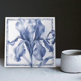 Delft Blue Iris Wall Decor Art nouveau Watercolor Kakelplatta