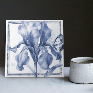 Delft Blue Iris Wall Decor Art nouveau Watercolor Kakelplatta