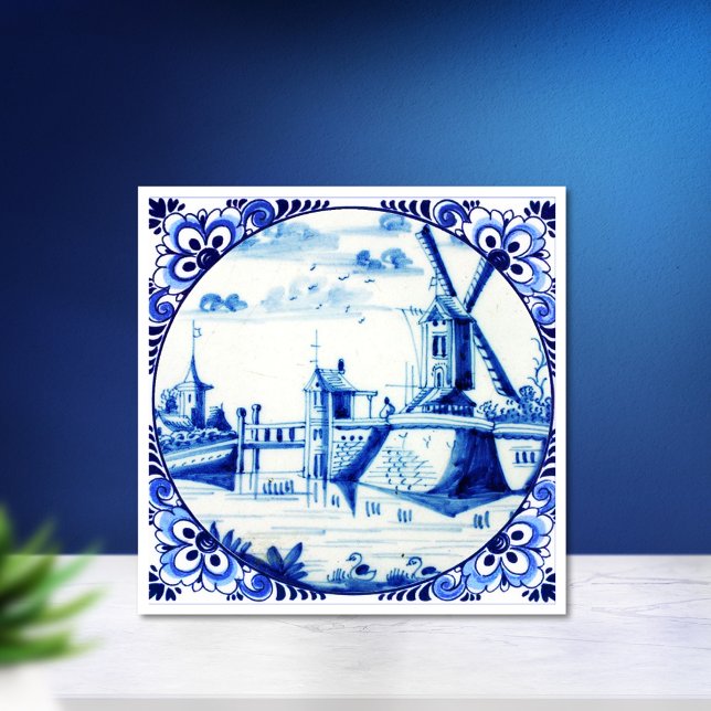 Delft Blue Kvarn Bridge och Waterways Kakelplatta (Skapare uppladdad)