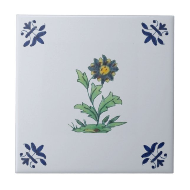 Delft Blue Multi-Blommigt Repro-handmålad Kakelplatta (Framsidan)