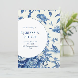 Delft Blue och White Chinoiserie Bröllop Inbjudningar