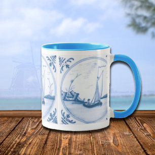 Delft Blue och White Sailboat Coffee Mugg
