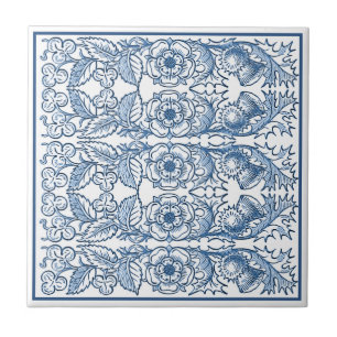 Delft Blue Ornamental Blommigt Art nouveau Mönster Kakelplatta