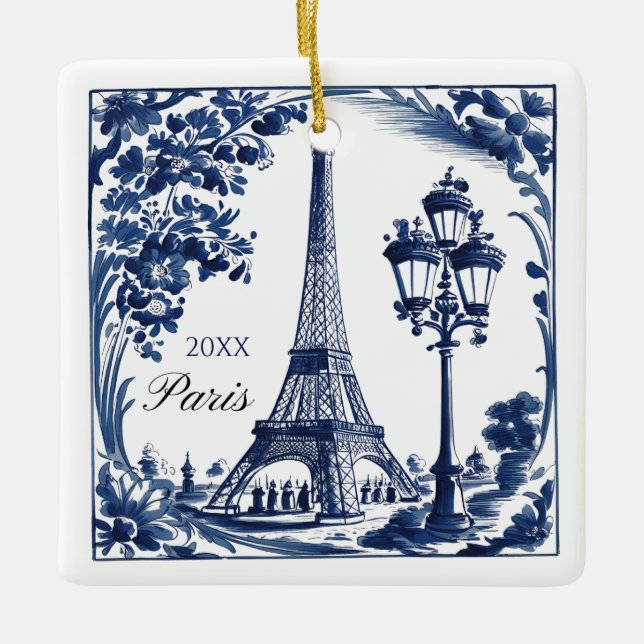 Delft Blue Paris Eiffel Tower Julgransprydnad Keramik (Framsida)