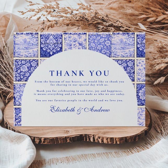 Delft Blue Patchwork Porcelain Wedding Tack Kort (Skapare uppladdad)
