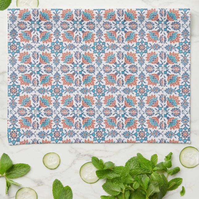 Delft Blue Red Cornroll Mönster Kitchen Towel Kökshandduk (Vikta)